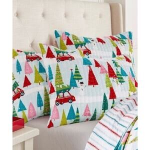 Levtex Standard Pillow Sham, Merry Bright Holly Jolly, Colorful Holiday - Qty 1